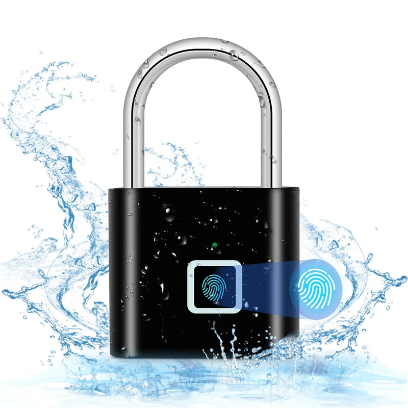 cadeado anti-furto maior segurança pra sua casa  Keyless USB Charging Fingerprint Lock Smart Padlock Waterproof Door Lock 0.2sec Unlock Portable Anti-theft Padlock Zinc