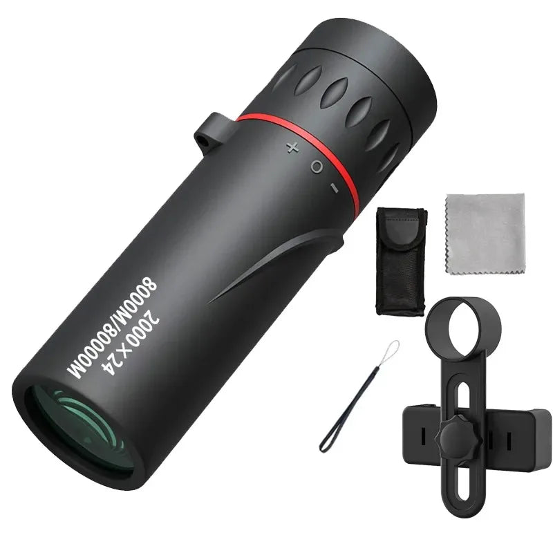 Telescópio Monocular HD com Suporte, 2000x24, Mini, Portátil, Celular, Ao Ar Livre, Camping, Caça, Observação de pássaros