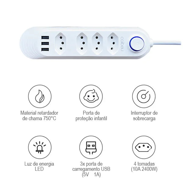 Tomada usb,2m,tomada,filtro de linha,plug,extensão tomada,extensao de tomada elétrica,torre de tomadas retrátil padrão brasil