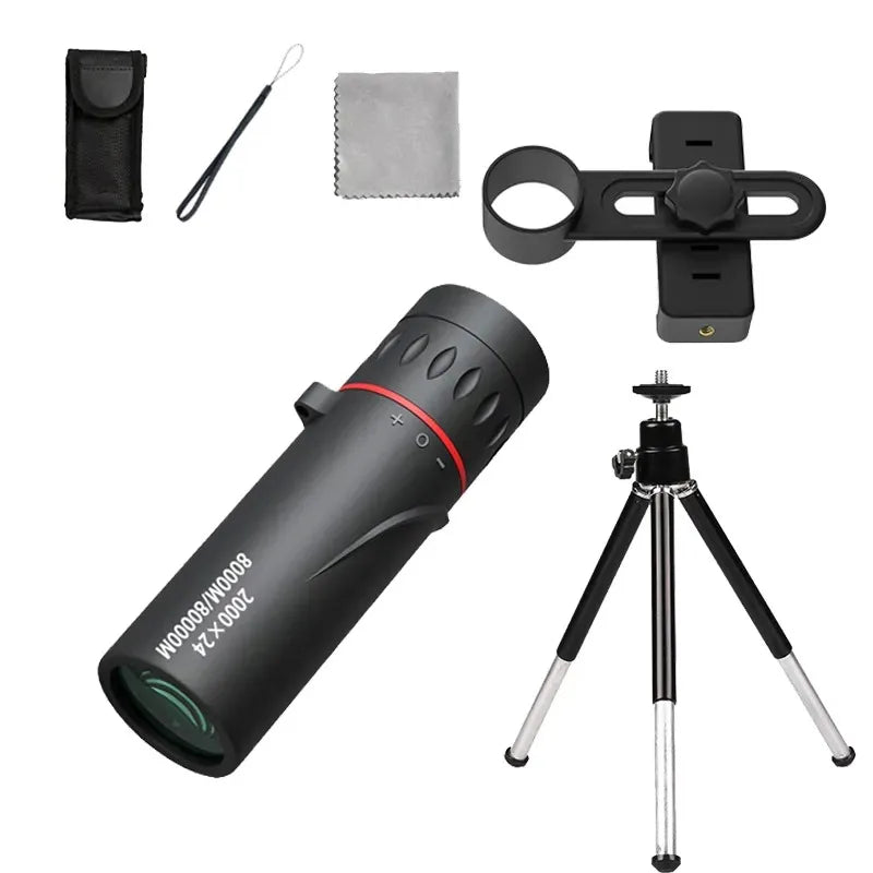 Telescópio Monocular HD com Suporte, 2000x24, Mini, Portátil, Celular, Ao Ar Livre, Camping, Caça, Observação de pássaros